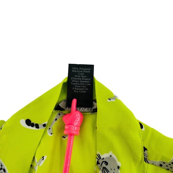 Ann Taylor Factory Petite XSP Lime Green Cheetah Print Drape Cardigan Blouse - Picture 3 of 6